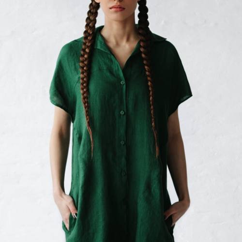 Ink Green Linen Mini Dress