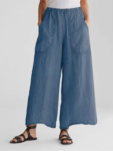 Summer Women PANT Flat Pan Linen Pocket