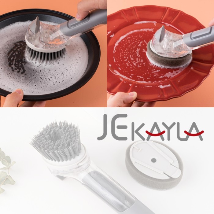 Jekayla Soap Dispensing Dish Brush with 2 Brush Heads Replace, Dish Scrubber for Kitchen