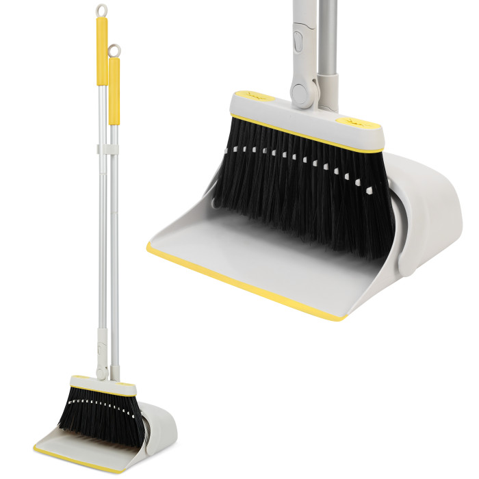Jekayla Broom and Dustpan Set for Home with 54  Long Handle, Upright and Lightweight Dust pan and Brush Combo for Kitchen Room Office Lobby Floor Cleaning