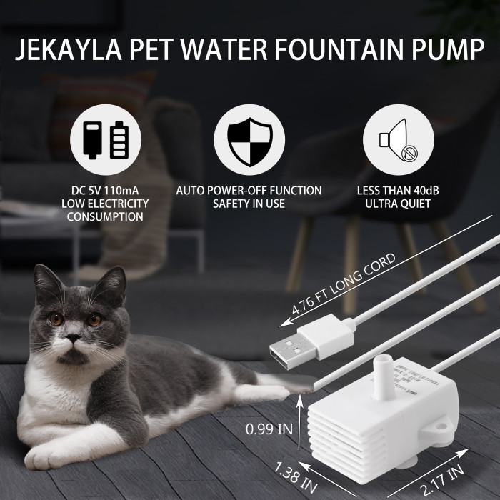Jekayla Cat Water Fountain Pump,Replacement Pump for Automatic Cat Water Dispenser,Ultra Quiet,Long Lifespan,Pet Drinking Fountain Compatible Motor