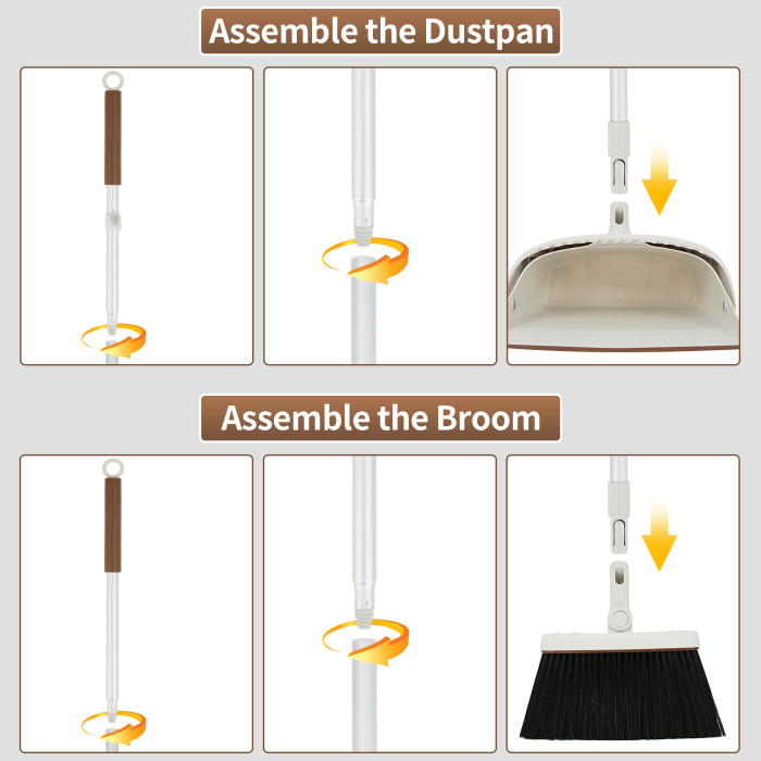 Jekayla Broom and Dustpan Set for Home with 54  Long Handle, Upright and Lightweight Dust pan and Brush Combo for Kitchen Room Office Lobby Floor Cleaning