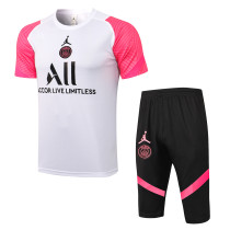 Mens PSG Training  Suit Short sleeve Jordan white pink sleeves 2021