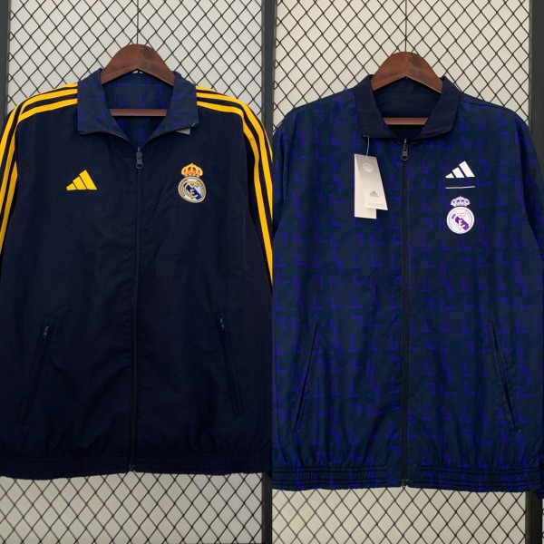 Mens New Real Madrid Royal Blue Double-sided Embroidery Windbreaker 2425