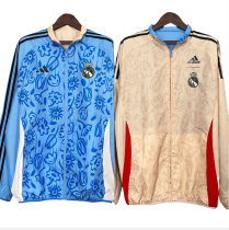 Mens Real Madrid  Blue Plaid Double-sided Windbreaker 2425