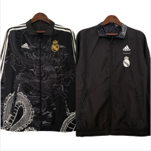 Mens Real Madrid Black Dragon Double-sided Silicone Windbreaker 2425