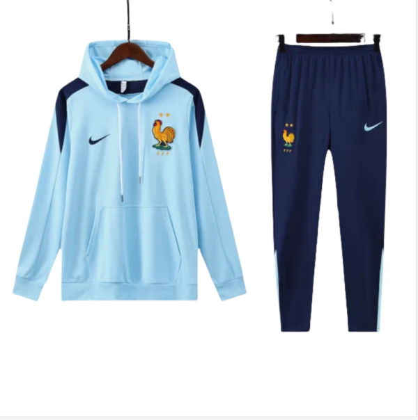 Mens France Hoodie Set Light  Blue Jersey 2425