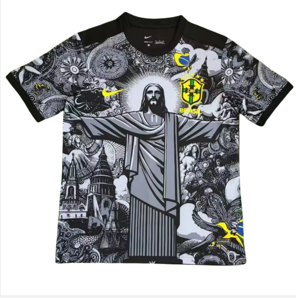 Mens Brazil black gray Jesus special edition soccer jersey 2425