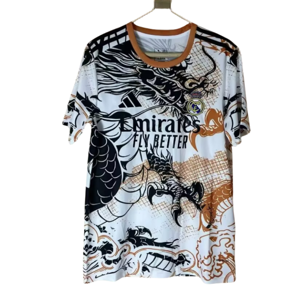 Men Jerseys  soccer  Real Madrid Black and White Orange Dragon 2526