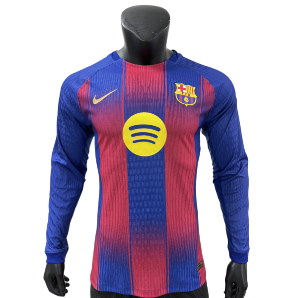 2025-26 Mens Barcelona Home Long Sleeve Player Version Soccer Jersey