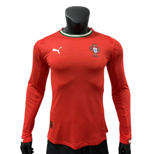 2025-26 Mens Portugal home red Player Long Sleeve  Soccer Jersey