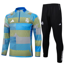 2024/25 Mens Real  Madrid Blue green stripe inkje  Half-pull Training Suit