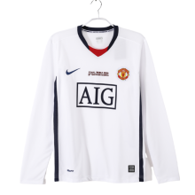 2008-09 Mens Manchester United white Long Sleeve away Soccer Jersey