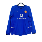 Mens  Manchester United Third away long sleeve soccer Jersey blue 2002-03