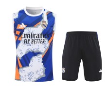 2025-26 Mens  Real Madrid white blue vest  Training Short Suit