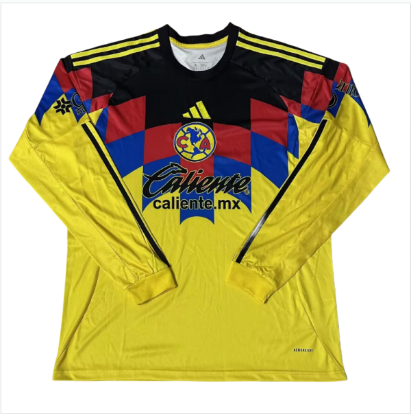 2025-26 Men's Club America home yellow   Long Sleeve soccer Jersey