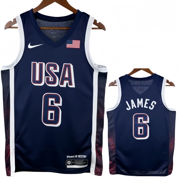 2024 Olympic Game USA JAMES # 6 Dark Blue Basketball Jersey