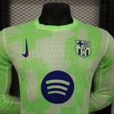 2025-26 Mens Barcelona green Long Sleeve Player version  soccer jersey