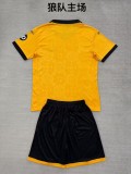 2025-26 Kids  Wolves home yellow  Fans Soccer Jersey
