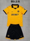 2025-26 Kids  Wolves home yellow  Fans Soccer Jersey