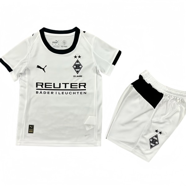 2025/26 Kids  Monchengladbach home white soccer jersey