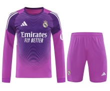 2025-26 Mens Real Madrid goalkeeper pink Long Sleeve Shorts Training Suit