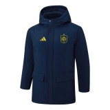 2025-26 Mens Spain Royal Blue Hooded Windbreaker Fabric Cotton Coat