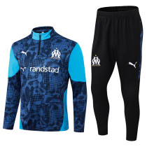 2025-26 Mens Marseille black blue Half-pull Tracksuit suit