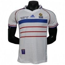 1998 Mens Retro France  away white  Player version soccer Jersey