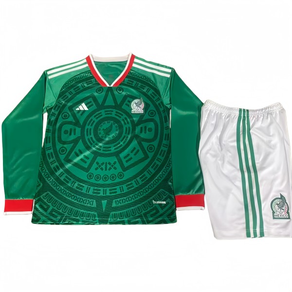 2025-26  Mexico Kids home green long sleeve Soccer Jersey