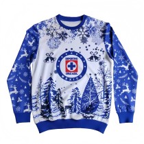 2025-26 Mens Cruz Azul Christmas blue white hoodie soccer jersey
