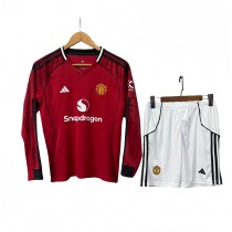 2025-26 KIDS  Manchester United home long sleeve soccer Jersey