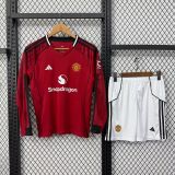 2025-26 KIDS  Manchester United home long sleeve soccer Jersey
