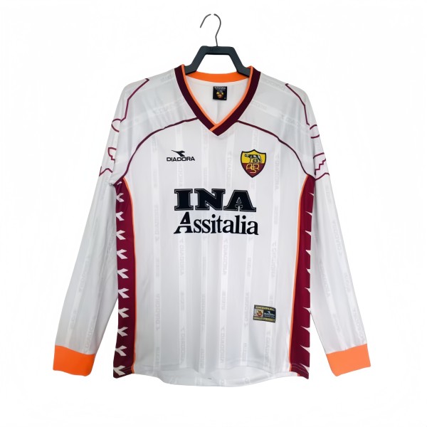 1999-00 Mens Retro  Roma  white away Long sleeve Jersey