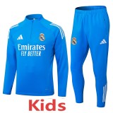 2025-26 Kids Real Madrid blue Half Pull Tracksuit