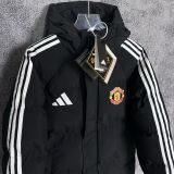 2025-26 Mens Manchester United  Black Hooded Cotton Coat