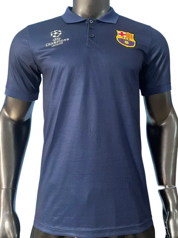 2025-26 Mens Barcelona Royal Blue Polo  Player version Short Sleeve Soccer Jersey