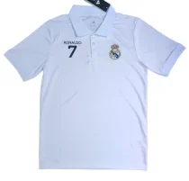 2025-26 Real Madrid White Polo Short Sleeve Soccer Jersey - Ronaldo #7