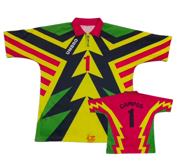 1994客 Mexico  Campos #1 GoalKeeper Black Green Retro Soccer Jersey