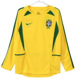 2002 Brazil Retro  home Long sleeve  socce Jersey