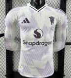 2025-26 Mens Manchester United  away white Player Long Sleeve soccer Jersey