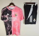 2025-26 Mens Real Madrid pink Double Dragon Pattern  Training Short Suit
