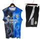 2025-26 Mens Real Madrid Blue Double Dragon Pattern  vest Training Short Suit