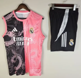 2025-26 Mens Real Madrid pink Double Dragon Pattern  vest Training Short Suit