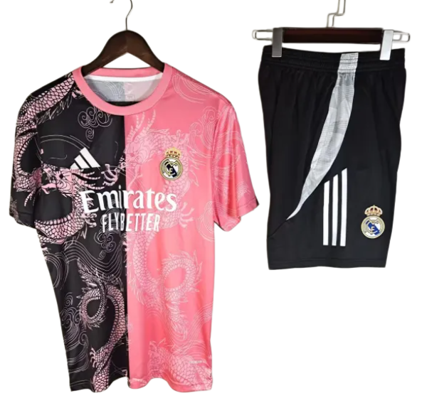 2025-26 Mens Real Madrid pink Double Dragon Pattern  Training Short Suit