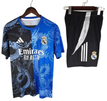 2025-26 Mens Real Madrid blue Double Dragon Pattern  Training Short Suit