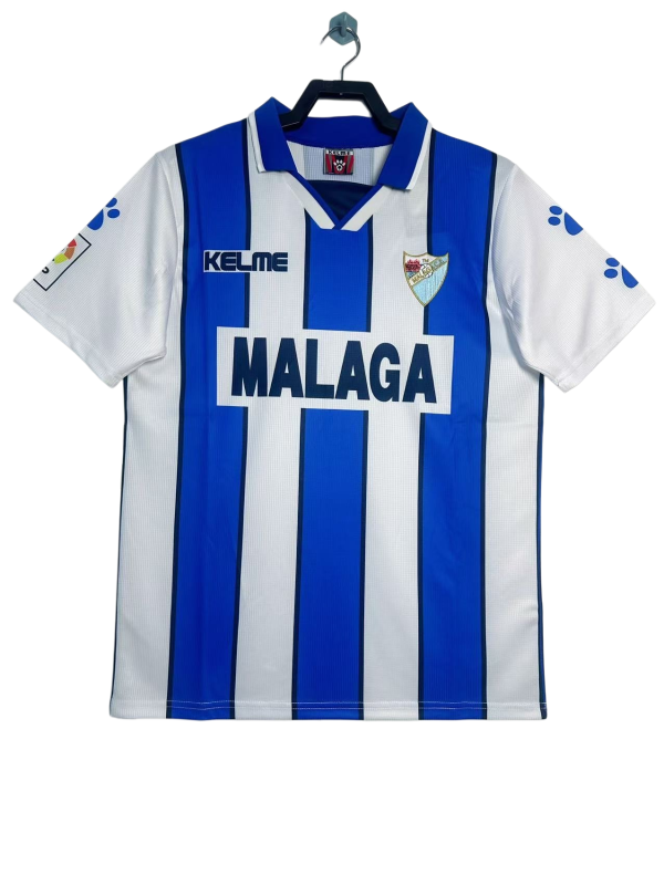 1997-98 Mens Malaga Home Retro white blue Soccer Jersey