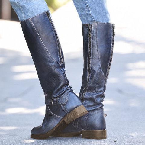 Womens Artificial Leather Zipper Daily Vintage Boots
