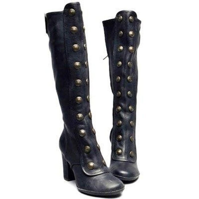 Women Winter Vintage Boots Casual Zipper Chunky Heel Shoes