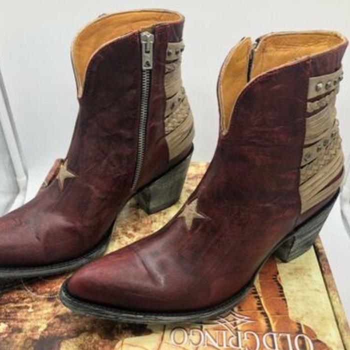 Artificial Leather Panel Block Heel Boots
